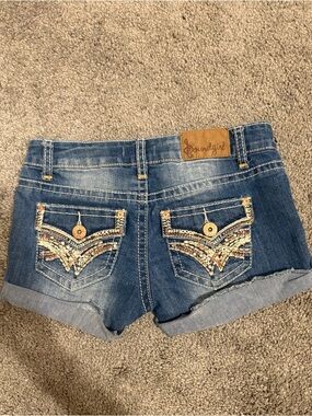 Soundgirl Y2K Embellished Denim Shorts - Blue